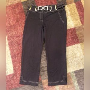 CACHE Brown Gold Buckle & Stitching Cropped Capri Pants Size 2